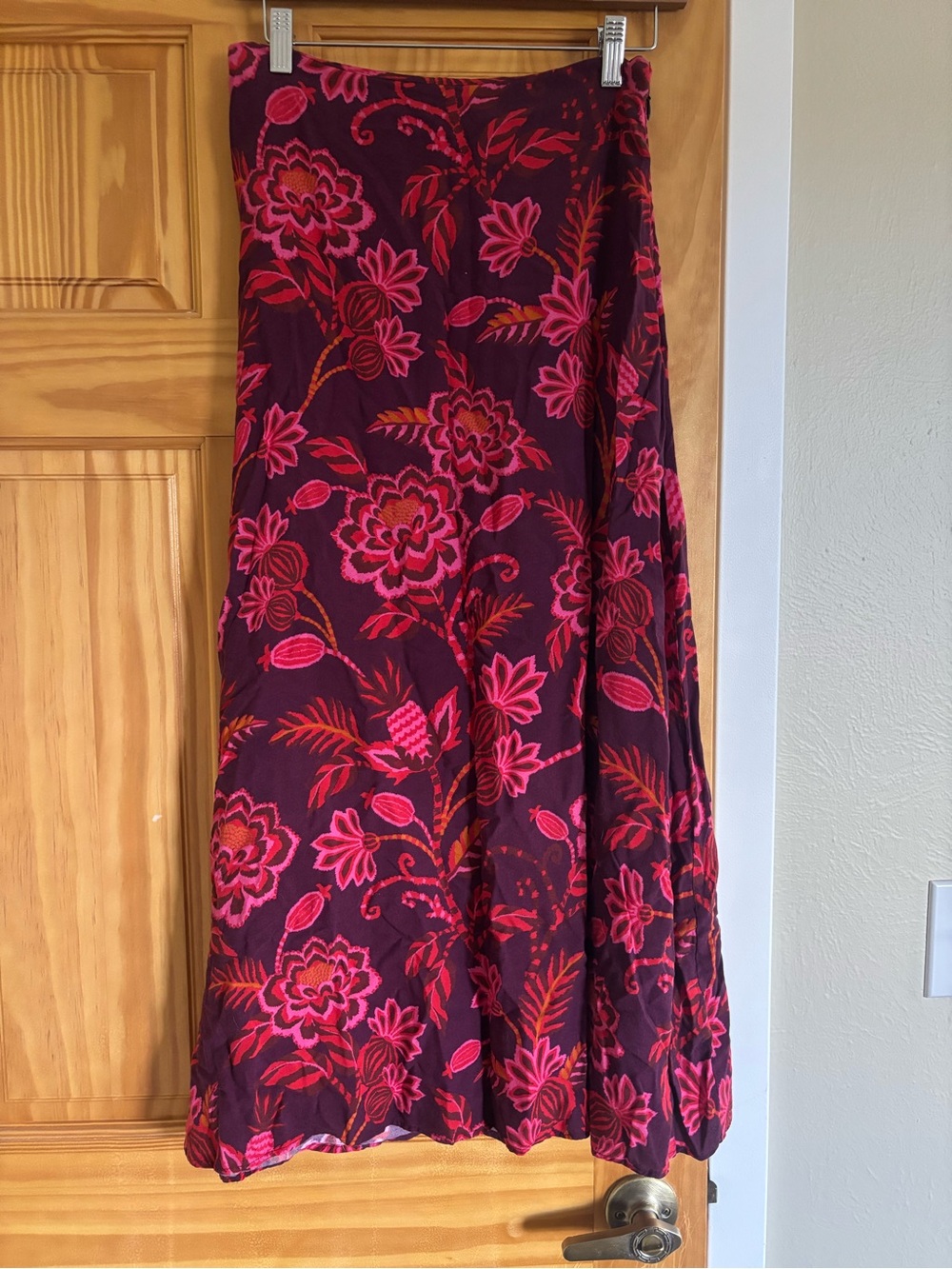 FARM Rio Burgundy Midi Skirt with Floral Print